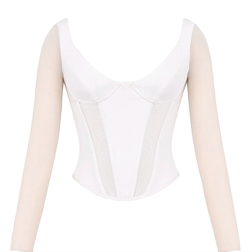 HOUSE OF CB 'Araminta' White Long Sleeve Mesh Corset/Size M-US 6-8 - Picture 3 of 7